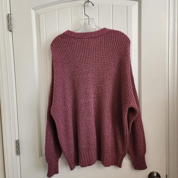 American Eagle Pink Waffle-Knit Sweater M Cozy Cotton Blend Long Sleeve - Picture 9 of 9